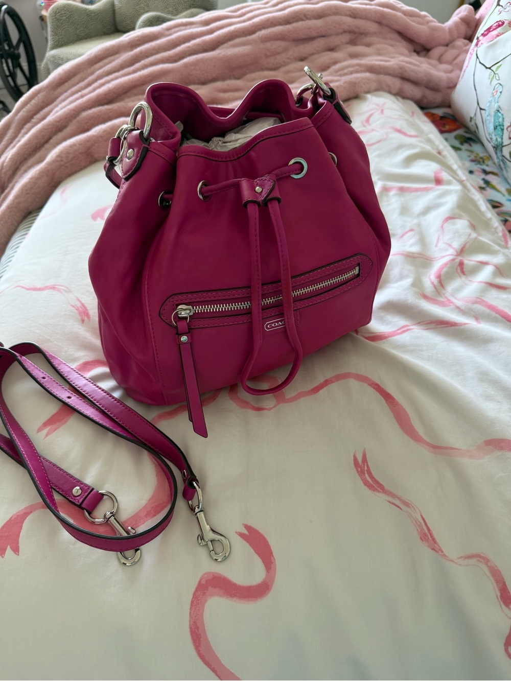 Vintage Coach Fuchsia Drawstring Bucket Bag